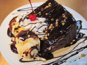chocolate cake and ice cream